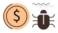 Financial Loss from Software Bugs Represented by Dollar Symbol and Bug Icon with Error Waves Royalty Free Stock Photo