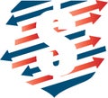 Dollar symbol with Arrows Royalty Free Stock Photo