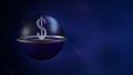 Dollar symbol in a blue sphere with a transparent top on a dark blue background. 3D. Currencies. Finance. Forex trading concept.