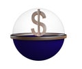 Dollar symbol in a blue sphere with a transparent top on a white background. Isolated. 3D. Currencies. Finance. Forex