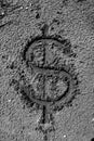 Dollar symbol drawn on the sand Royalty Free Stock Photo