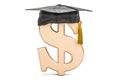Dollar symbol with graduation cap, 3D rendering