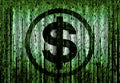 Dollar symbol with green matrix