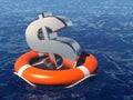 Dollar symbol with life buoy in water. Royalty Free Stock Photo