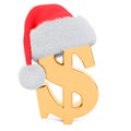 Dollar symbol with Santa Claus red Christmas hat. 3D rendering Royalty Free Stock Photo