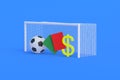 Dollar symbol and soccer tools. Prize fund. Sports betting. Winning the totalizator