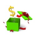 Dollar symbol springing out from a gift box Royalty Free Stock Photo