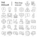 Dollar thin line icon set. Money savings signs collection, sketches, logo illustrations, web symbols, outline style Royalty Free Stock Photo