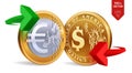 Dollar to Euro currency exchange. Dollar and Euro coins. Exchange concept. Golden coins with Euro and Dollar symbol with green and Royalty Free Stock Photo