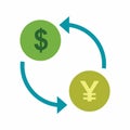 Dollar to Yen Convert icon vector image. Royalty Free Stock Photo