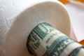 Dollar in toilet paper roll Royalty Free Stock Photo