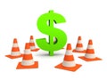 Dollar and traffic cones Royalty Free Stock Photo