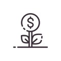 Dollar tree. Growth of money income. Vector liner black icon. Royalty Free Stock Photo