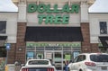 Dollar Tree retail store exterior sign and entrance and cars Royalty Free Stock Photo