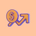 Dollar up chart icon 3d render concept for income salary dollar rate increase