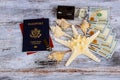 Dollar with passport and Money saving and travel holiday concept