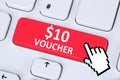 10 Dollar voucher gift discount sale online shopping internet sh Royalty Free Stock Photo