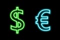 Dollar Vs Euro $ Ã¢âÂ¬ finance neon sign glow isolated on black