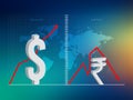 Dollar vs Rupee concept, Dollar gains over Indian Rupee Indian rupee falling down, weak, currency exchange rate difference, Indian