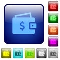 Dollar wallet color square buttons Royalty Free Stock Photo