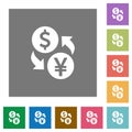 Dollar Yen money exchange square flat icons Royalty Free Stock Photo