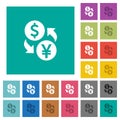 Dollar Yen money exchange square flat multi colored icons Royalty Free Stock Photo