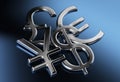 Dollar, yen or yuan, pound, euro signs Royalty Free Stock Photo