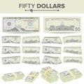 50 Dollars Banknote Vector. Cartoon US Currency. Two Sides Of Fifty American Money Bill Isolated Illustration. Cash Royalty Free Stock Photo