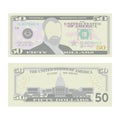 50 Dollars Banknote Vector. Cartoon US Currency. Two Sides Of Fifty American Money Bill Isolated Illustration. Cash Royalty Free Stock Photo