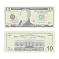 10 Dollars Banknote Vector. Cartoon US Currency. Two Sides Of Ten American Money Bill Isolated Illustration. Cash Symbol Royalty Free Stock Photo