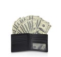 Dollars in bills spilling out of billfold Royalty Free Stock Photo