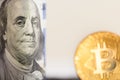 Dollars and blurred gold btc bitcoin