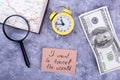 Dollars, clock, map and magnifier Royalty Free Stock Photo