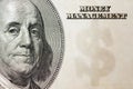 Dollars closeup. Benjamin Franklin`s portrait on one hundred dol