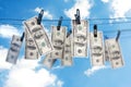 Dollars on a clothesline Royalty Free Stock Photo