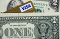 Dollars and a corner of the visa card. Royalty Free Stock Photo