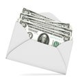Dollars in envelope. 3D render