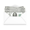 Dollars in envelope. Front view. 3D render