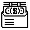 Dollars in an envelope icon, outline style