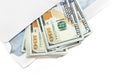 Dollars envelope on a white background with copy space. Royalty Free Stock Photo
