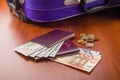 Dollars, Euros and Passports Royalty Free Stock Photo