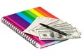 Dollars and exercise book Royalty Free Stock Photo