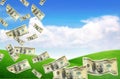 Dollars falling from the sky (Select Focus ) Royalty Free Stock Photo