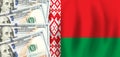 Dollars on flag of Belarus, Belarussian finance, subsidies, social support, GDP concept