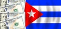 Dollars on flag of Cuba, Cuban finance, subsidies, social support, GDP concept