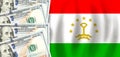 Dollars on flag of Tajikistan, Tajikistani finance, subsidies, social support, GDP concept