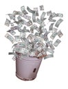 Dollars flying out of old bucket Royalty Free Stock Photo