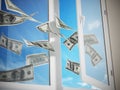 Dollars flying out of the window. 3D illustration