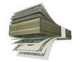 Dollars front like fan pile - 3d rendering