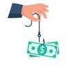 Dollars on hook. Dollar bait. Money trap concept. Royalty Free Stock Photo